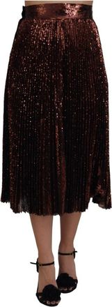 Dolce & Gabbana Bronzen Pailletten Hoge Taille A-lijn Maxi Rok - Dames - Midirokken - Bruin - S - Pailletten - Rokken