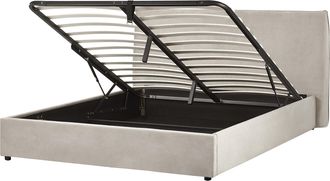 Beliani Cama Con Almacenaje De Terciopelo Gris Pardo 160 X 200 Cm Otomana Cabecero Lavaur
