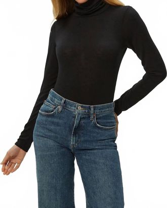 Michael Stars Jojo Side Ruched Turtle Neck Sweater In Black