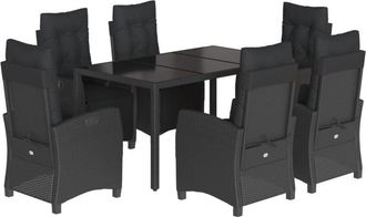 vidaXL Set De Comedor De Jard&iacute;n 7 Pzas Y Cojines Rat&aacute;n Sint&eacute;tico Negro Vidaxl