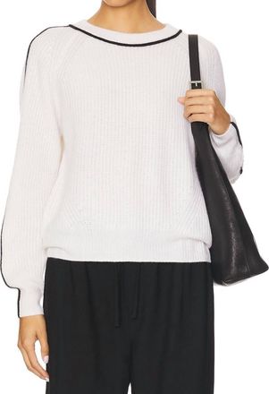 Autumn Cashmere Shaker Crew With Contrast Piping Sweater Top In Chalk Combo