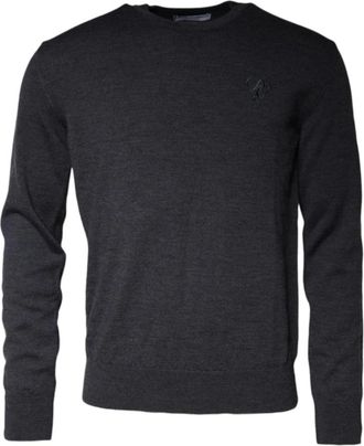 Dolce & Gabbana Donkergrijze Wol Crew Neck Sweater - Heren - Sweatshirts - Grijs - S - Wol - Hoodies & sweatvesten