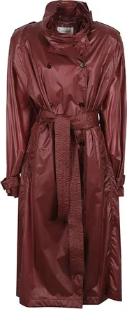 Saint Laurent Midi Trenchcoat met Riem - Dames - Jas met riem - Rood - M - Leer - Jassen