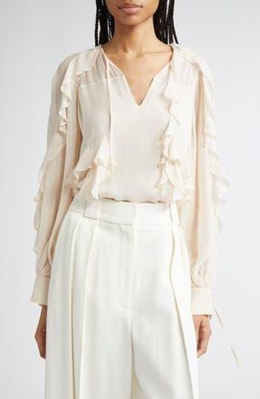 Reiss Zaria Ruffle Tie Neck Top in Pale Pink at Nordstrom Rack, Size 6 Us / 10 Uk