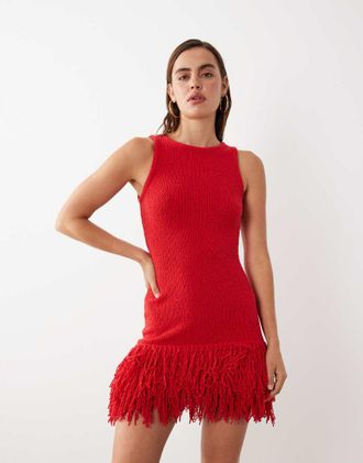 Asos Vestito corto con frange rosso fiammato