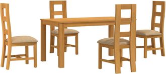 vidaXL Conjunto De Comedor 5 Uds. Beige Madera De Roble S&oacute;lido Vidaxl