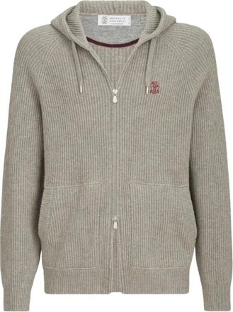 Brunello Cucinelli Cashmere Sweatshirt-Style Cardigan - Heren - Truien - Beige - Maat: XL Kasjmier