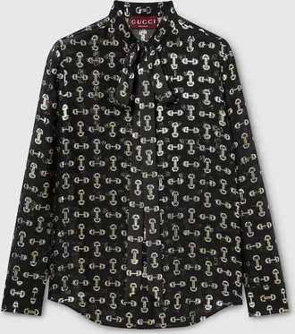 Gucci Horsebit Silk Fil Coupé Shirt, Black, Ready-to-wear