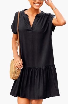 Lascana Womens Flounce Hem Shift Dress in Black at Nordstrom, Size 10