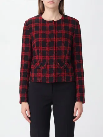 Pinko Giacca corta slim fit in tweed di lana a quadri con scollo rotondo