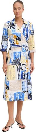 Joseph Ribkoff Bloemenprint wikkeljurk met V-hals - Dames - Wikkelkleedje - Veelkleurig - XL - Katoen - Kleedjes