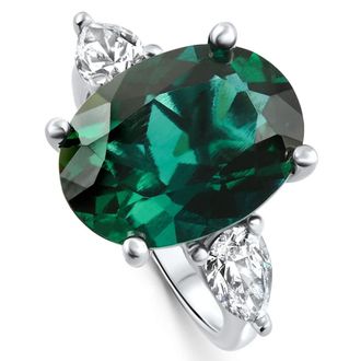 Pompeii3 16x12mm Emerald & 1Ct Pear Shape Diamond Ring 14k Gold Lab Grown