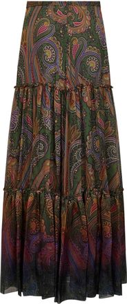 Etro Womens Skirt Tiered Silk-Chiffon Maxi Paisley Multicolour