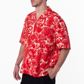 Burberry Mens Rose-Print Short-Sleeve Shirt, Size XX-Small
