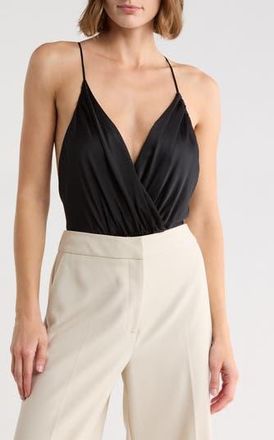 Alice & Olivia Callie Draped Silk Blend Bodysuit in Black at Nordstrom Rack, Size X-Large