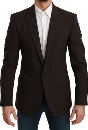 Dolce & Gabbana Mens Brown Slim Fit Coat Jacket MARTINI Blazer - Multicolour Virgin Wool - Size Medium