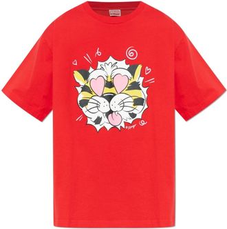 Kenzo Wild Tiger Oversized T-Shirt - Heren - T-shirts - Rood - S - Katoen - Tops