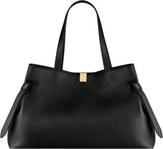 Yuzefi Sculpted Black Leather Tote Bag with Gold-tone Clasp Detail