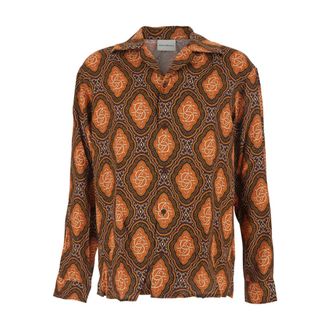 Dr&ocirc;le de Monsieur Casual Shirts, male, Brown, M, Brown Shirt with Medallion Pattern