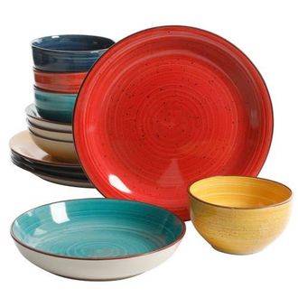 Gibson Home Color Speckle 12 Piece Mix and Match Double Bowl Dinnerware Set in 4 in Yellow at Nordstrom