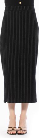 Alexia Admor ONYX MIDI SKIRT WITH SIDE SLIT in Black Pinstripe at Nordstrom, Size 10