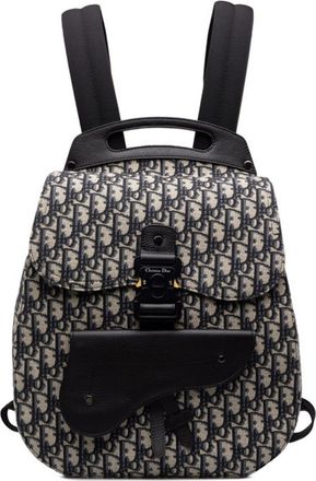 Dior Beige Black Canvas Leather Backpack (Pre-Owned)