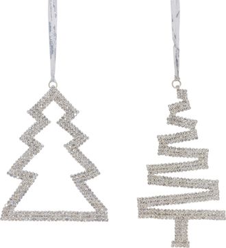 Melrose International Jeweled Pine Tree Ornament (Set of 6) - Silver