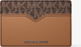 Michael Kors Hudson Pebbled Leather and Signature Logo Money Clip Card Case