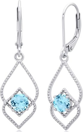 MAX + STONE 925 Sterling Silver Round Gemstone Leverback Drop Hoop Earrings