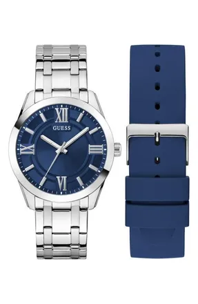 Guess Elliot Blue Dial Watch Box Set, 44mm at Nordstrom