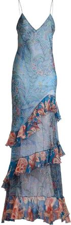 Etro Long Wide Dress With Ruffles At The Hem