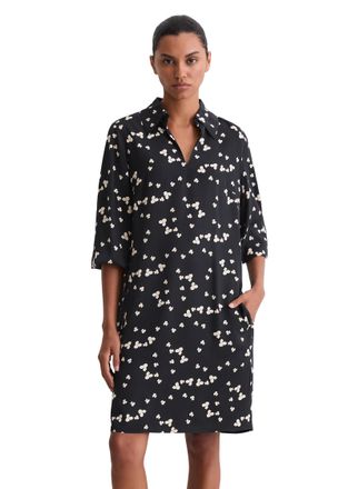 Marc O'Polo Blusenkleid MARC OPOLO, Damen, Gr. 42, N-Gr, dunkelblau, Web, Obermaterial: 100% Viskose, loose fit knieumspielend, V-Ausschnitt, Manschette, Kleider 