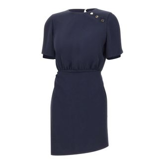 Liu Jo Korte Jurk met Gouden Knopen - Dames - Korte kleedjes - Blauw - XL - Polyester - Kleedjes
