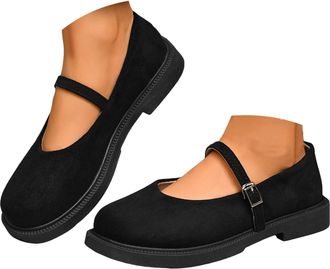 Generic Mary Jane for Women Platform Suede Round Toe Slip On Casual Shoes Classic Ankle Strap Non-Slip Dresses Work Flats Memory Foam Cushioned Metal Buckle D