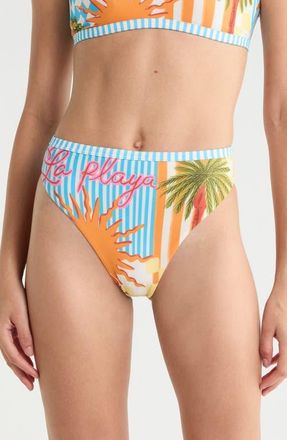 Maaji Beach Static Sully Reversible High Waist Bikini Bottoms in Open Blue at Nordstrom, Size Medium