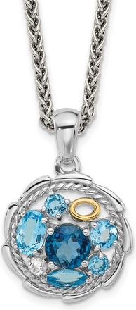 Diamond2Deal Sterling Silver with 14k Accent Gemstone Round Pendant Necklace