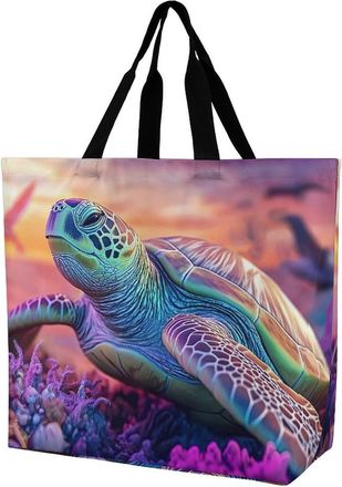Generic Ocean Sea Turtle Reusable Shopping Bags Large Capacity Grocery Bag Heavy Duty Tote for Women 40x40x16cm
