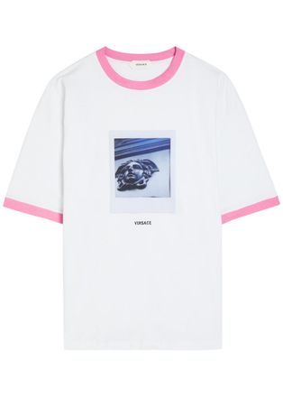 Versace Logo-embroidered Printed Cotton T-shirt - White - 44 (UK12 / M)