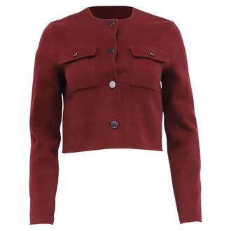 Theory Pocket Cropped Cardigan in Burgundy Wool