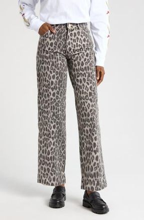 Damson Madder Drew Leopard Print Jeans in Charcoal at Nordstrom Rack, Size 4 Us / 8 Uk