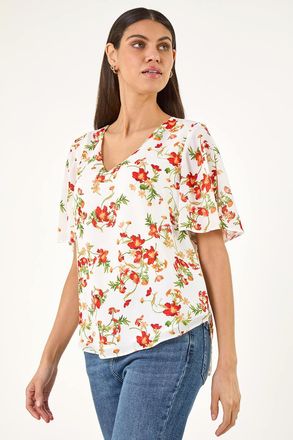 Roman Floral Print Angel Sleeve Top
