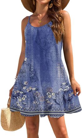 Generic Dresses for Teenagers UK, Womens Summer Floral Print Casual Swing Tank Beach Cover Up Dress Ladies Sleeveless Loose Flowy Mini Sundress Birthday Gifts