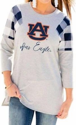 Gameday Couture Auburn University Get In Check Tunic In Grey/navy