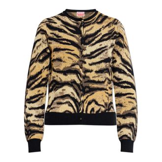 Kenzo Cardigans, female, Yellow, Size: S Turtleneck Cardigan with Embroidered Logo