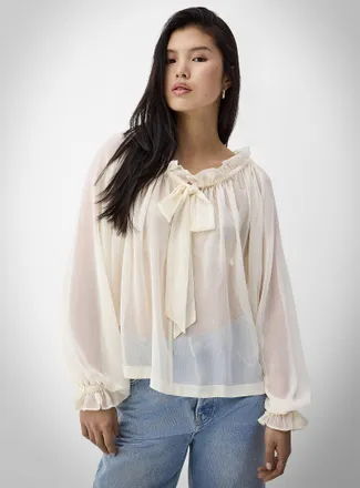 Icone Womens Sheer chiffon tie-neck blouse