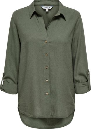 Only Hemdbluse ONLY ONLGOA 3/4 STRAP LINEN BL SHIRT CC PNT, Damen, Gr. XL, smokey olive, Web, Obermaterial: 70% Viskose, 30% Leinen, unifarben, loose fit P
