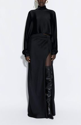 Sally Lapointe Satin Caftan Top in Black at Nordstrom, Size X-Small