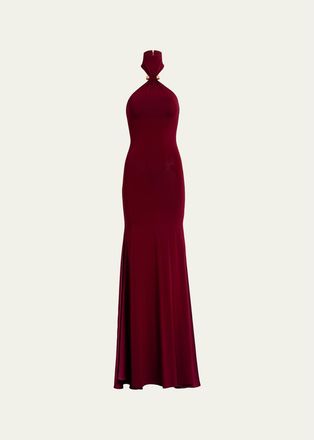 Silvia Tcherassi Feist Ruched Jersey Halter Maxi Dress