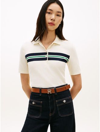 Tommy Hilfiger Womens Regular Fit Block Stripe Stretch Polo - White - XXL