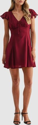 All in Favor Flutter Sleeve Fit and Flare Minidress in Burgundy at Nordstrom, Size X-Small
